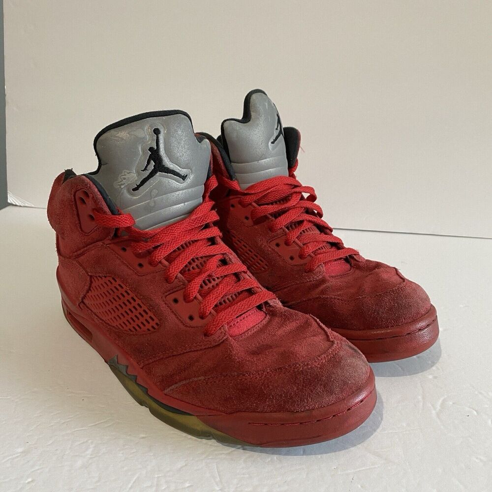 Air Jordan 5 Retro Size 10.5 Mens Red Suede Sneakers‎